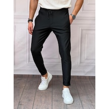 Modefendi Skinny Kalıp Pamuk Likra Double Paça Jogger Pantolon Siyah