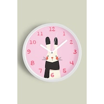 Sevimli Tavşan Çocuk Odası Duvar Saati - 42cm - Önü Camlı Beyaz Kasa - Sessiz Mekanizma-jh1068 Beyaz