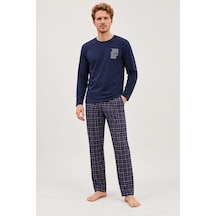 Pemilo Erkek 6500-1 Uzun Kol % 100 Pamuk Cotton Pijama Takımı Lacivert