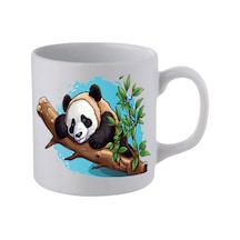 Dalda Yatan Panda Baskılı Beyaz Kupa Bardak - Seramik Çay, Kahve Hediyelik Bardağı