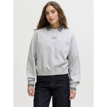 Jack & Jones Kadin Sirt Baskili Sweatshirt - Gia - 12290097 Light Grey Melange