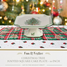 Spode Christmas Tree Footed Square Cake Plate 25cm / 10in - Ayaklı Kare Kek Ve Servis Tabağı Çok Renkli