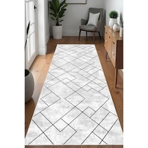 Dijital Baskılı Dekoratif Kaymaz Taban Yıkanabilir Geometrik Yolluk Antre Hol Halısı Salon Halısı Gri