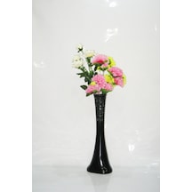 60 Cm Desenli Siyah Vazo ve Çiçekler