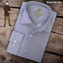 Linen Keten Klasik %100 Cotton Uzun Kollu Terletmeyen Tek Cepli Kapaklı Mavi Gömlek Regular Kalıp -10219 Mavi