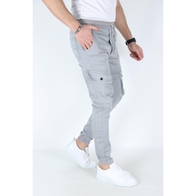 Myrab Denim Erkek Kargo Cepli Paça Bel Lastikli Likralı Kargo Cep Pantolon Gümüş