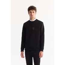 Avva Erkek Siyah Bisiklet Yaka Pamuklu Bi-stretch Baskılı Regular Fit Sweatshirt A52y1264
