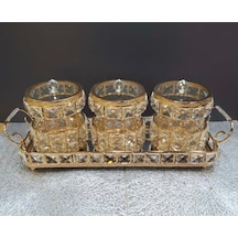 Furkan Kristal Taşlı 3 Lü Baharatlık Seti Tepsili Gold Gold