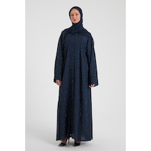 Şakika Shine Taşlı Abaya Ferace & Şal - Standart Beden & Farklı Boy Koyu Lacivert