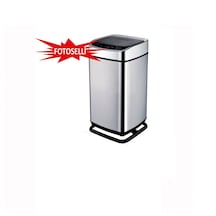 Fotoselli Sensörlü Paslanmaz Çelik Kare Çöp Kovası Pilli 20 Litre Gümüş