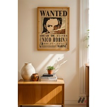 One Piece Nico Robin Wanted Poster, Ahşap Çerçeveli Duvar Tablosu - Anime Severlere Özel Hediye