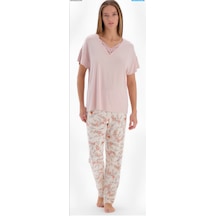 Eros 33520 Kısa Kol Kadın Pijama Takımı Pudra