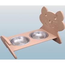 Hobi Adn 90369 Model Kedi Mama Su Kabı Seti Paslanmaz Tabak El Yapım Bej