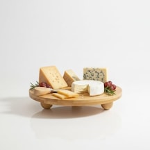 Bambu Top Ayaklı Yuvarlak Sunumluk 25cm Çap Seçenekli Doğal Ahşap Servis Tabağı Peynir, Meze, Kek Standı, Kahvaltı Ve Charcuterie Board Yükseltilmiş Masaüstü Tepsi 25 Cm 15cm