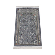 Gri Çiçekli Ravza Desenli Astarlı Şönil Seccade 001