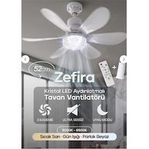 Feny Fn-f82 Zefira 3 Kademe Ultra Sessiz Uyku Mod 3000k-6500k Kristal Led Tavan Vantilatörü Kumanda