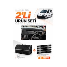 E-biz Peugeot Bipper Tam Kapalı 2007-2020 Uyumlu Torpido Örtüsü + Deri Çanta - Siyah-gri - Pe019