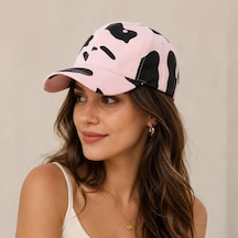 Valkyrie İnek Desenli Kadın Şapka Ayarlanabilir Baseball Cap Pembe Siyah Spor Günlük Unisex Pembe - Siyah