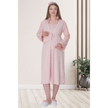 Mecit Pijama Mecit 5715 Pudra Sabahlıklı Lohusa Gecelik Takım