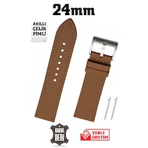 24mm Açık Kahverengi Taba Spor Hakiki Deri Saat Kordonu Kayış Akıllı Pimli