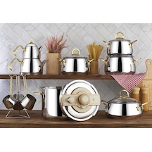 Kahramanlar Akasya 18 Parça Çelik Tencere Seti Gold