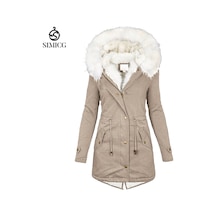 Sonbahar Ve Kış İçin Kadınlara Özel Orta Uzunlukta Kapüşonlu Sıcak Mont Açık Kahverengi