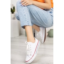 Unisex Spor Ayakkabı Beyaz Kısa Keten Sneaker Beyaz
