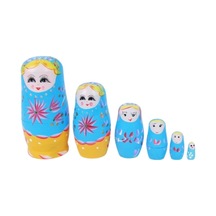 Ahşap Matruşka Bebek 6 lı Set Mavi