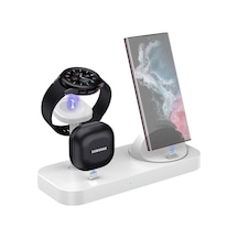 Rogfer B25 Type-c 4-in-1 Samsung Watch / Galaxy Uyumlu Buds İçin Şarj Standı Telefon Tutucu Beyaz