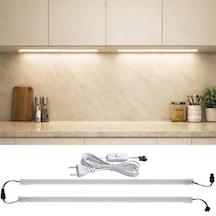 2 Adet 1 Metre Yüksek Lümen Beyaz Işık Şerit Led Bar 220v Opak, Butonlu Fişli, Mutfak Dolap Altı Gün Işığı