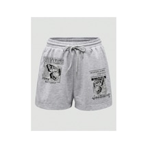 Tarzsokak Butterfly & Slogan Graphic Drawstring Waist Şort Gri
