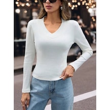 By Mop V Yaka Kaşkorse Bluz Beyaz W3817 Beyaz