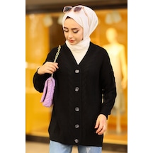 Oversize Kadın Tesettür Triko Hırka Siyah