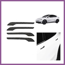 Bezos Tesla Model 3 Y Uyumlu Karbon Dış Kapı Kolu Koruyucu Kaplama Seti 4 Lü Siyah Rengaren