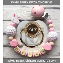 Sahi Aksesuar İsimli Bebek Emzik Zinciri ve Bebek Silikon Emzik BEZYI233 Pembe