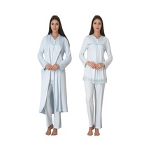 Effortt Sabahlıklı Lohusa Pijama Takımı Mavi - 4034 Mavi