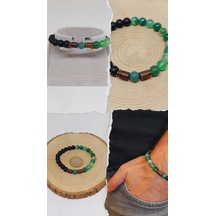 Yeşil Akik & Oniks Taşı 8mm Unisex Tasarım Bileklik Hawaii Model Çok Renkli