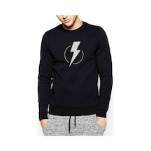 Flash Lightning Baskılı Siyah Erkek Örme Sweatshirt Flash Lightning Baskılı Siyah Erkek Örme Sweatshirt
