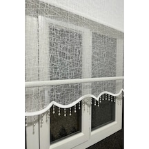 İncilifehome İcl1084 Çift Mekanizmalı Geometrik Desenli Tül Ve Stor Perde Kırık Beyaz Boncuklu Kırık Beyaz