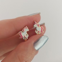 Vaoov 925 Ayar Gümüş Unicorn Çocuk Küpe N11.40079