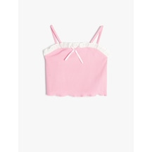 Koton Crop Atlet Fiyonk Detaylı Brodeli Ribanalı Pamuklu Pembe 4skg30121ak Pembe