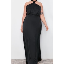 Ersefa Moda Relaxed Boyundan Bağlamalı Maxi Boy Büyük Beden Halter Yaka Siyah