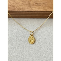 925 Ayar Gümüş Balık İşli Gold Renginde Zincirli Gümüş Kolye 45 Cm