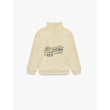Koton Baskılı Fermuarlı Uzun Kollu Pamuklu Dik Yaka Sweatshirt Bej 7wkb10298tk Ekru