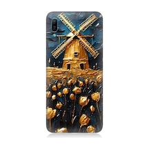 Huawei Y6 2019 Uyumlu Değirmen Önünde Altın Laleler Desenli Silikon Kılıf Çok Renkli