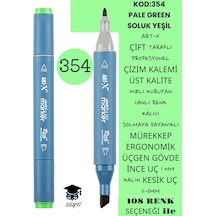 Çift Taraflı Profesyonel Çizim Kalemi Kalıcı Mürekkep Üçgen Gövde İnce Uç 1 Mm Kesik Uç 2-6mm Sketch 354-soluk Yeşil