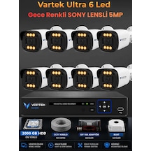 8 Kameralı Ultra 6 Ledli 5mp Sony Lensli Gece Renkli Güvenlik Kamerası Seti 2000 Gb Hdd