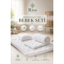 Riss Tekstil %100 Yün Dolgulu Bebek Uyku Seti Yün Yorgan + Yün Yatak Pedi + Yün Yastık
