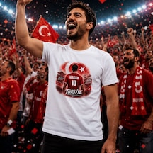 Bk Gift Kişiye Özel Türkiye Taraftar Temalı 2026 Dünya Kupası Tasarımlı Tişört-1, Tek Yürek Milli Takım Ruhu Beyaz