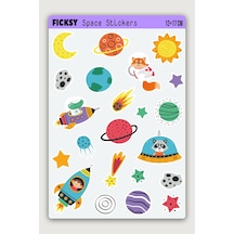 Sevimli Kozmik Hayvanlar Sticker Seti - 22 Adet Uzay, Gezegen, Astronot, Yıldız Etiket Çıkartma Diğer